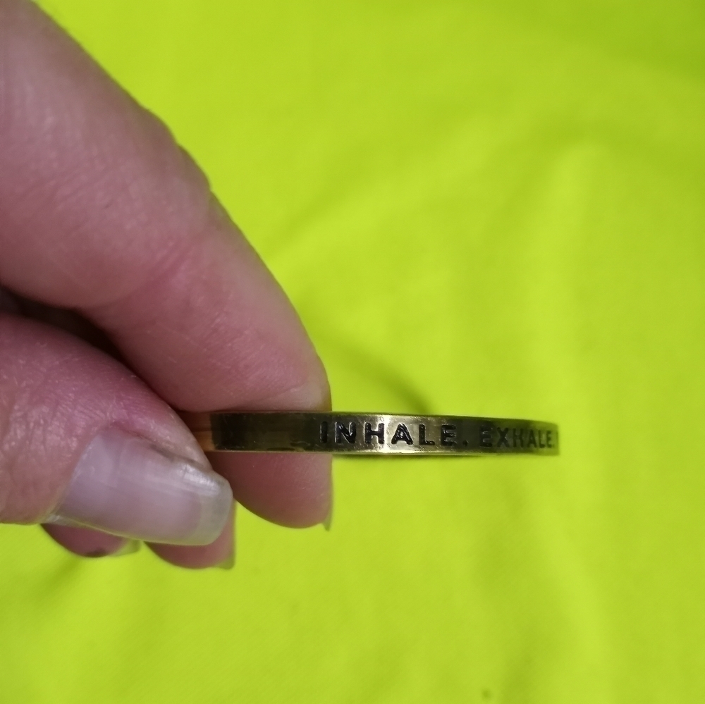 Inhale exhale repeat positivity jewelry cuff bracelet goldtone adjustable